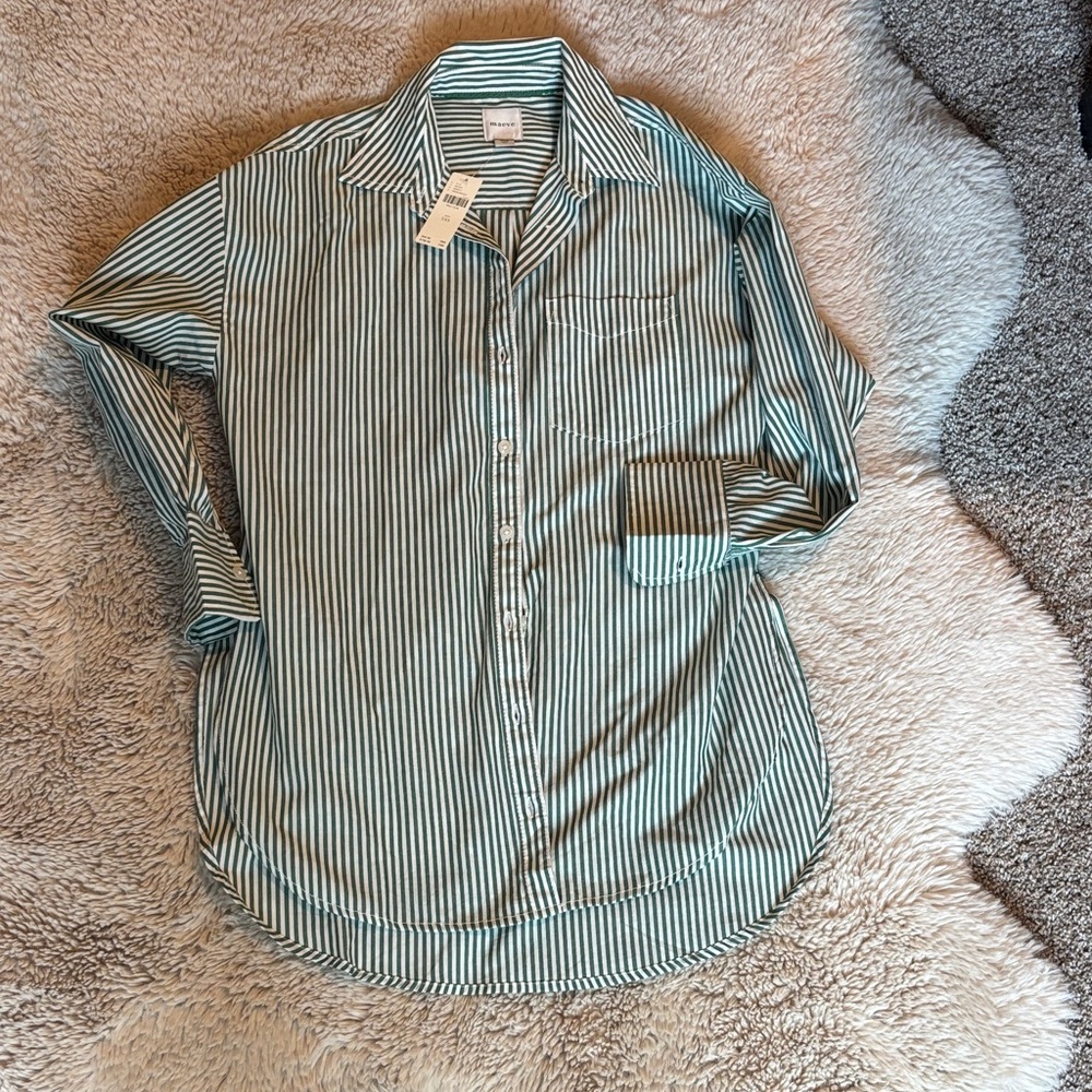 Maeve Green Striped Casual Button Down Shirt